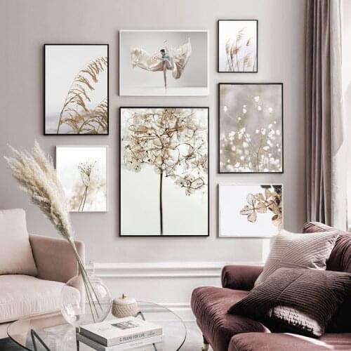 Flower Landscape Dancing Girl Natural Plant Wheat Reed Nordic Poster Wall Print Canvas Painting Pictures For Living Room Decor