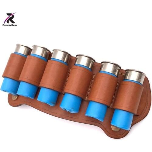 Real Leather 12G Shotgun Shell Holder 6 Cartridge Holder Loop High Quality Tactical Pouch Airsoft Pistol Fit 2" For Belt