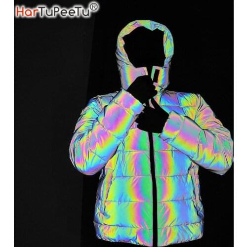 Dropshipping Winter Men Night Safe Reflective Jackets Coats Thicken Warm Light Reflect Overcoat Snow Parka Male Female Clothing