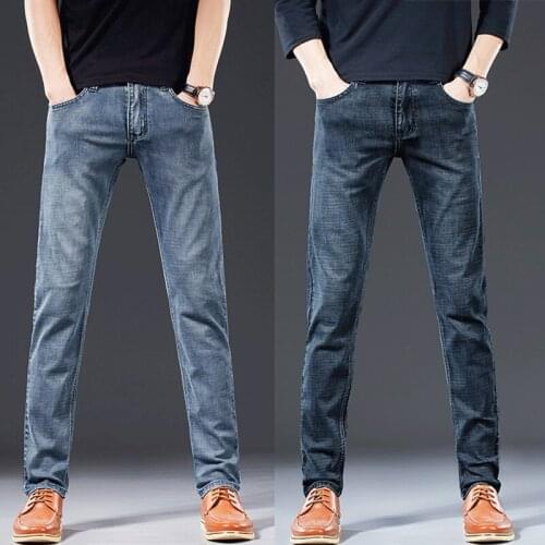 Spring Autumn 2020 Mens Jeans Business Fashion Straight Regular Blue Stretch Denim Trousers Classic Men Plus Size 28-40