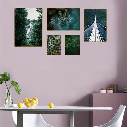 HD Forest Waterfall Bridge Landscape Picture Scandinavian Poster Scenery Nature Canvas Wall Art Print Painting Nordic Decoation