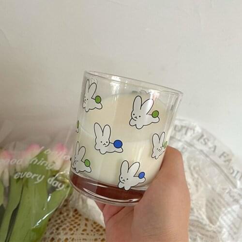 Korea Ins Rabbit Glass cup thick bottom Coffee Mug Creative Couple Cup Office Home Breakfast Oatmeal Milk Glass Gift