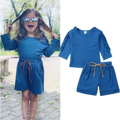 1-6T Girls Clothes Set Spring Autumn Blue Long Sleeve Girls Elastic Shorts Pants Girls Sets Clothing Children Sportswear Outfits