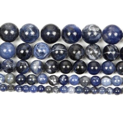 Natural Stone Smooth Blue-vein stone Charm Round Loose Beads For Jewelry Making Needlework Bracelet DIY Strand 4/6/8/10/12 MM