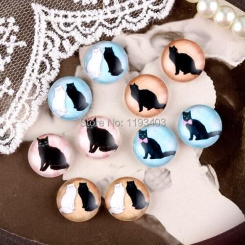 20 pcs MIX 12mm 20mm 25mm 30mm Handmade Round Glass Cabochon beads-Image Glass Cabochon-(Cats)-(HPGC-MIXSS-61-2)