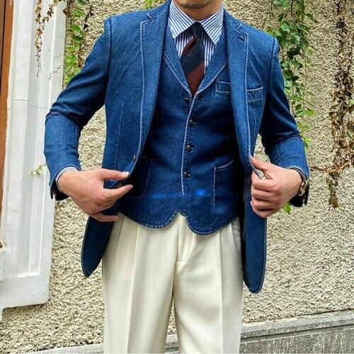 Summer Business Nav Blue 2 Piece Wedding Tuexdos Formal Prom Suit Party Blazer (Jacket+Vest) Chic Streetwear Custom Made