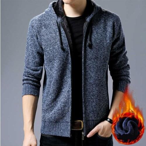 Men Winter Hooded Cardigan Sweaters Wool Liner Thicker Warm Sweatercoat New Men Outwear Casual Cardigan Sweater Coats