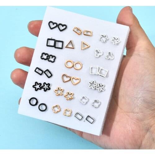 18pair Mix Style Gold Silver Color Flower Cross Stud Earring Set Small Cute Star Heart Earrings For Women Girl Fashion Jewelry