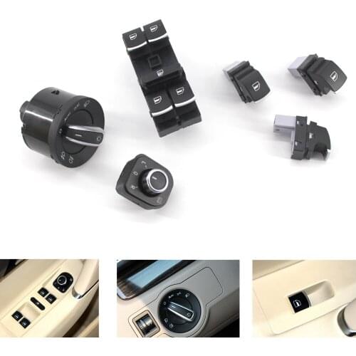 6PCS / 1 Set Chrome Window Headlight Headlamp Mirror Switch Button Set for VW Passat B6 CC Golf MK6 Jetta MK5 Left Hand Drive