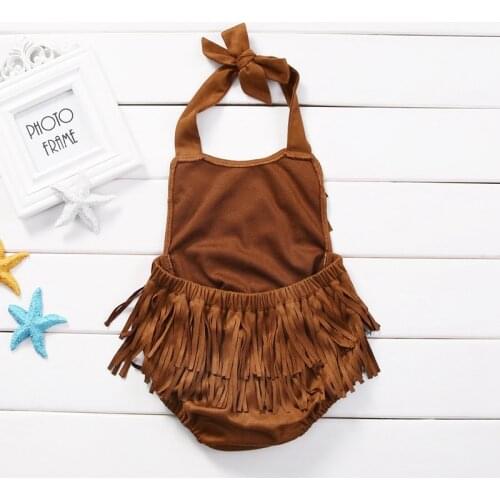 2019 New Party Brown Tassel Newborn Baby Girl Tassels Jumpsuit Kid Clothes Outfit Sunsuit
