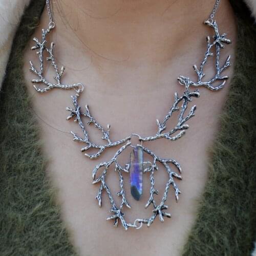 Witch Fantasy Forest Pendant Raw Quartz Branches Necklace