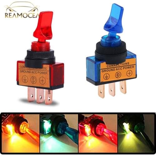 Reamocea 4Pcs DC12V 20A Led Rocker Button Toggle Switch ON-OFF Car Boat Light Connections Ground Power ASW-14D With Short Handle