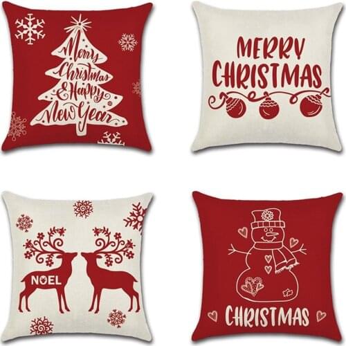 Merry Christmas Tree Reindeer Print Linen Pillow Case Sofa Cushion Cover Home Decoration Kussenhoes Housse de Coussin Cojines