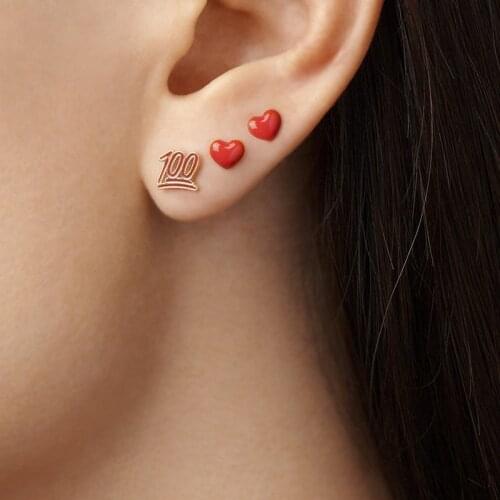 3 Pcs/Pair Cute Red Enamel 100% Heart Stud Earrings Set for Women Metal Alloy Small Love Heart Statement Earrings Party Jewelry