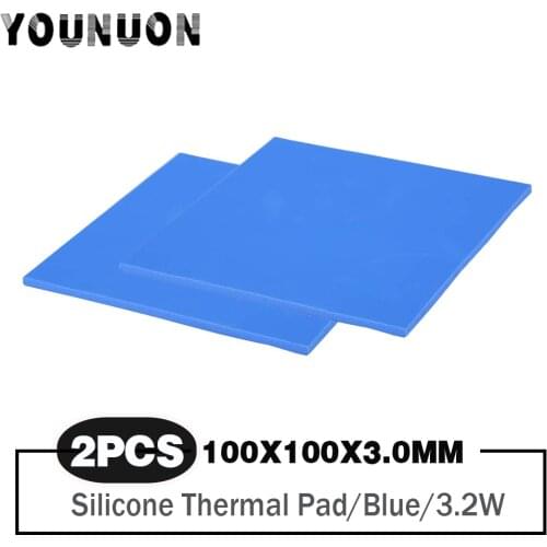 2 Pieces Blue 100mm*100mm*3mm GPU CPU Heatsink Cooling Conductive Silicone Pad Thermal Pad