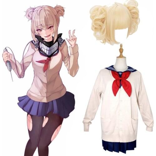 Anime My Hero Academia Boku No Hero Cosplay Costume Wigs Himiko Toga JK Uniform Women Cardigan Halloween Costume For Adult CS047