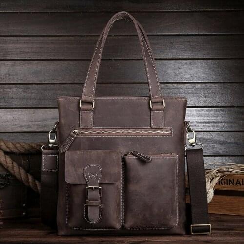2021 New Vintage Genuine Leather Solid Casual Tote Mens Business Bag Handbags&Crossbody&Shoulder Bags Briefcase Messenger Bag