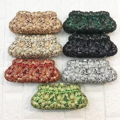 XIYUAN Silver/Green/Red 7 Colors Crystal Clutch Purse Diamond Evening Bags Best Designer Women’s Diamond 3 Flowers Handbags