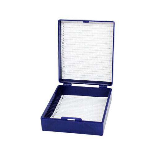 Royal Blue Plastic Rectangle Shape Hold 25 Microslide Slide Microscope Box