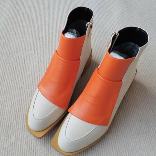 Women Ankle Boots plus size shoes 22-26.5cm PU uppe womens shoes 2-color stitching boots shoes for women 2 colors lolita shoes