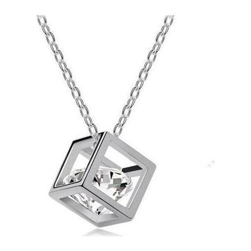 Women Geometric Square Hollow Pendant Necklace Mens Necklace Rhinestone Small Square Clavicle Chain Accessories Party Jewelry