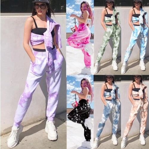 Womens Pants 2020 Summer High Waist Cotton Sleepwear Pants Tie-dye Printed Pajama Night Trousers Multicolor Sleep Bottoms