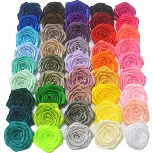 1.8 inch Satin Ribbon Satin Rolled Rose Flower Flat Back For newborn boy and girls Hair Accessories 30Colors 200pcs