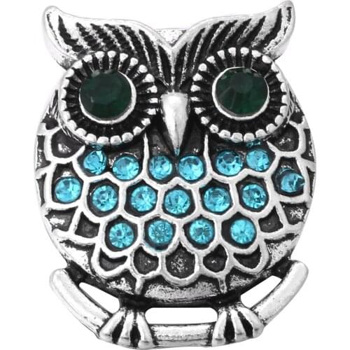 10pcs/lot New 18mm Snap Button Jewelry Rhinestone Owl Metal Snap Buttons Bracelet Fit DIY Snap Jewelry
