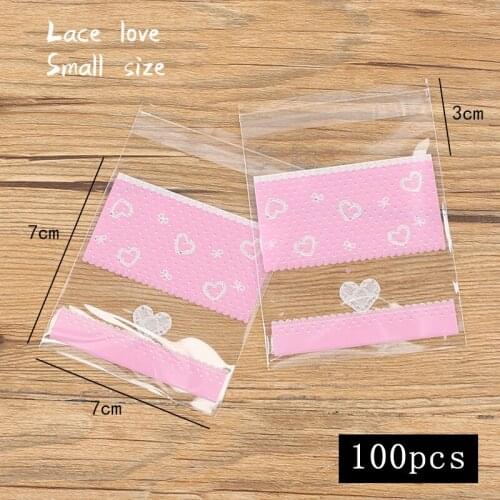 100pcs/lot Cookie Packaging Bag Pink Lace Spot Love Transparent Snack Food Wrap Ziplock Wedding Party Homemade Biscuit Candy Bag