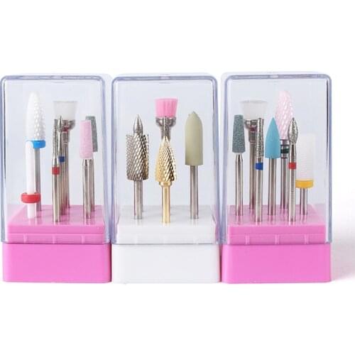 7Pcs/set Acrylic Cuticle Nails File Burr Bit Ceramic Nail Drill Bits Set Manicure Tools SSwell