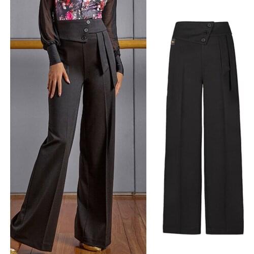 Modern Dance Trousers WomenS New High-Waist Three-Button Wide-Leg Pants National Standard Dance Latin Practice Clothes SL4459