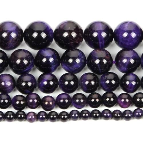 Natural Stone Purple Tiger Eye Viens Charm Round Loose Beads For Jewelry Making For Needlework Beads Diy Strand 6/8/10/12 MM