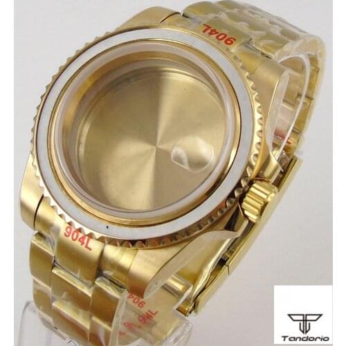 40mm Yellow Gold Plated Watch Case+Oyster Bracelet Fit For NH35 Miyota 8215 821A ETA 2836 Movement Sapphire Glass Date Cyclops