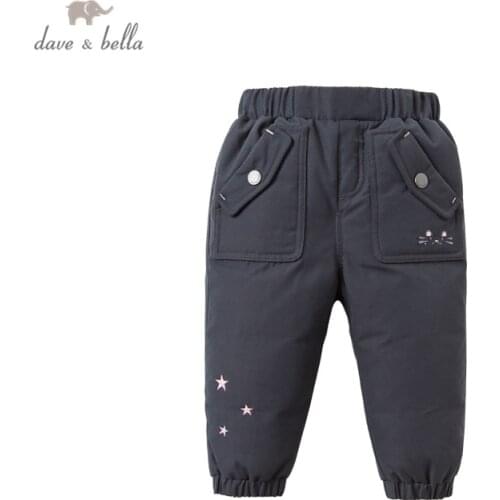 DBJ16348 dave bella winter baby girls fashion cartoon padded pants children full length kids pants infant toddler trousers