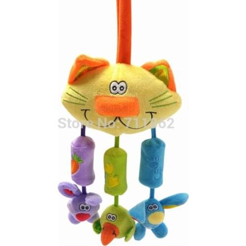 Baby Car Bed Hanging Rattle toy Cat Wind Chimes toy Soft Plush Toy With 3 Small Animal 20%Off