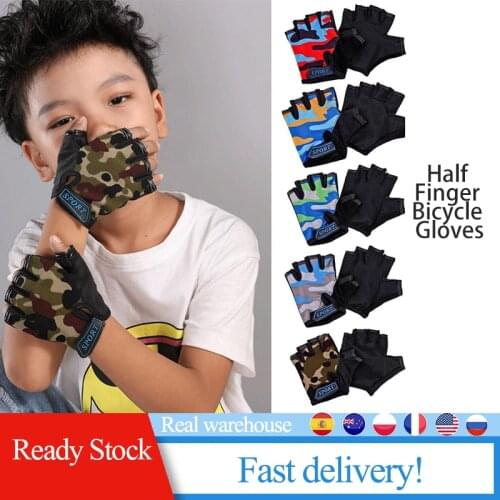 Childrens Half Finger Bicycle Gloves Child Cycling Camouflage High Elastic Non-slip Bike Gloves Riding Equipment