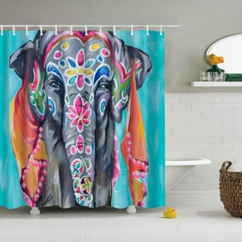 Indian elephant shower curtain 3D printing pattern shower curtain moisture-proof washable bathroom decoration with hook B1045