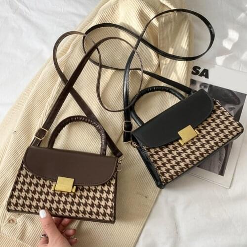 Fashion Exquisite Shopping Bags Houndstooth Pattern PU Leather Shoulder Bag Ladies Retro Top-handle Handbags