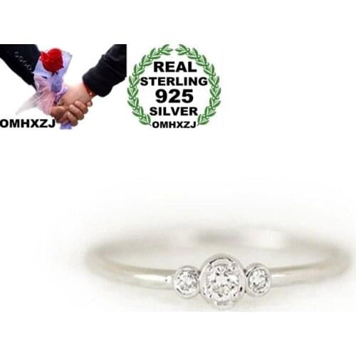 OMHXZJ Wholesale European Fashion Woman Girl Party Wedding Gift Slim AAA Zircon 925 Sterling Silver 18KT Yellow Gold Ring RR409