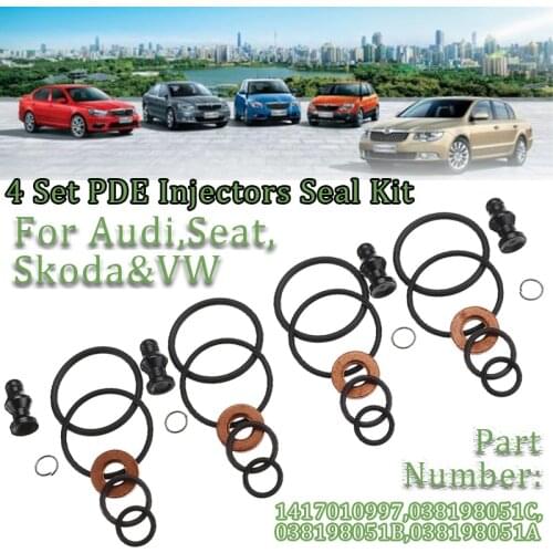 4pcs/Set Car PDE Injectors Seal Kit FOR Audi Seat for Skoda for VW #1417010997 038198051B Replacement Accessories