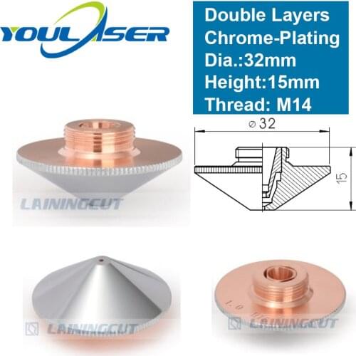 Laser Nozzle Double Layers Chrome-plating Dia.32mm Caliber 0.8 - 4.0 for 1064nm Raytools Empower FIBER Head