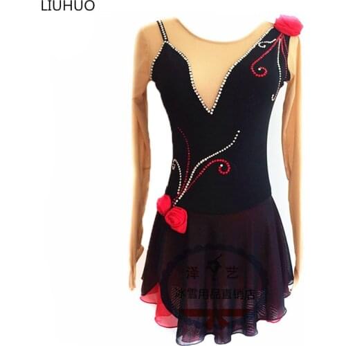 LIUHUO Womens Girls' Performance Rhythmic Gymnastics Competition Leotard Artistic Costume Ice Skating Dress Dance Black Ballet