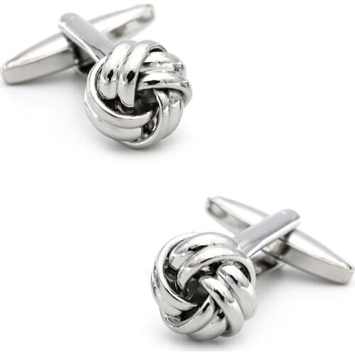 Mens Knot Cuff Links Copper Material Silver Color B1003
