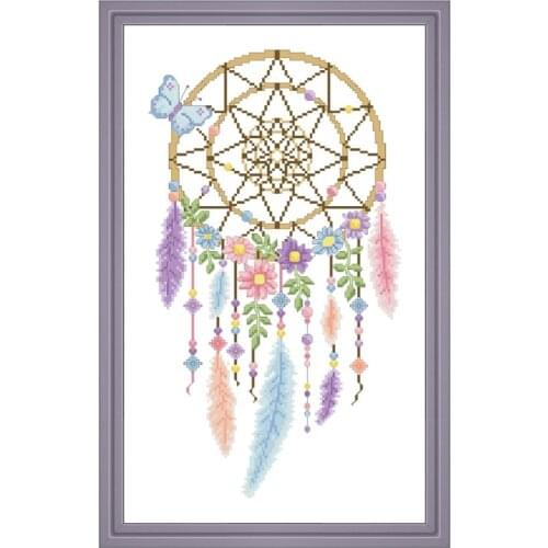 Dreamcatcher cross stitch kit colorful feather 14ct 18ct 11ct white canvas counted stitches embroidery DIY handmade needlework