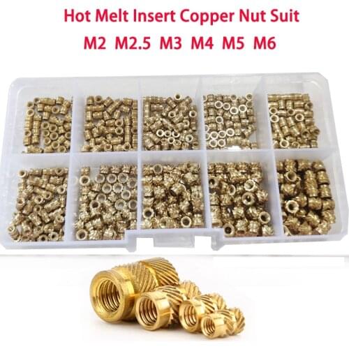 90-500Pcs M2 M2.5 M3 M4 M5 M6 Brass Hot Melt Inset Nuts Assortment Kit Thread Copper Knurled Threaded Insert Embedment Nuts Set
