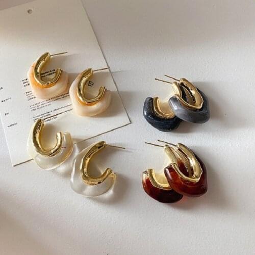 2021 Summer New Arrival Resin Acrylic Irregular C Shape Hoop Earrings For Women Girls Trendy Jewelry Gift