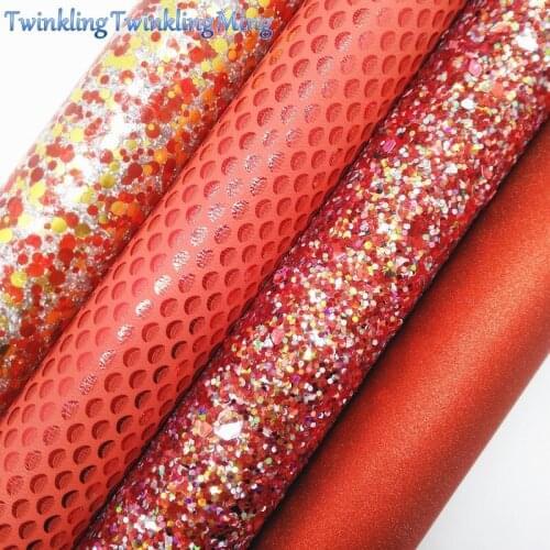 ORANGE Glitter Fabric, Mermaid Faux Leather Fabric, Synthetic Leather Fabric Sheets For Bow A4 8"x11" Twinkling Ming XM307