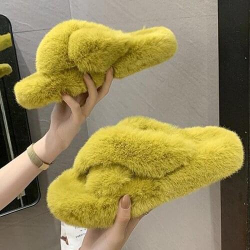 Autumn and Winter Fluffy Raccoon Fur Slippers, Womens Flip Flops, Flat Fur Sandals, Outdoor Sandals, Womens Cotton Slippers