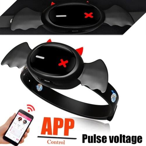 Sex Shop QIUI APP Remote Control Electric Shock Devil Collar Neck Choker Restraint Slave BDSM Adult Games Sex Toys For Women Men