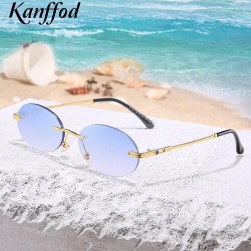 Kanffod Small Rimless Sunglasses Women Men Vintage Round Frameless Brand Design Gold Oval Sun Glasses Outside Travel UV400